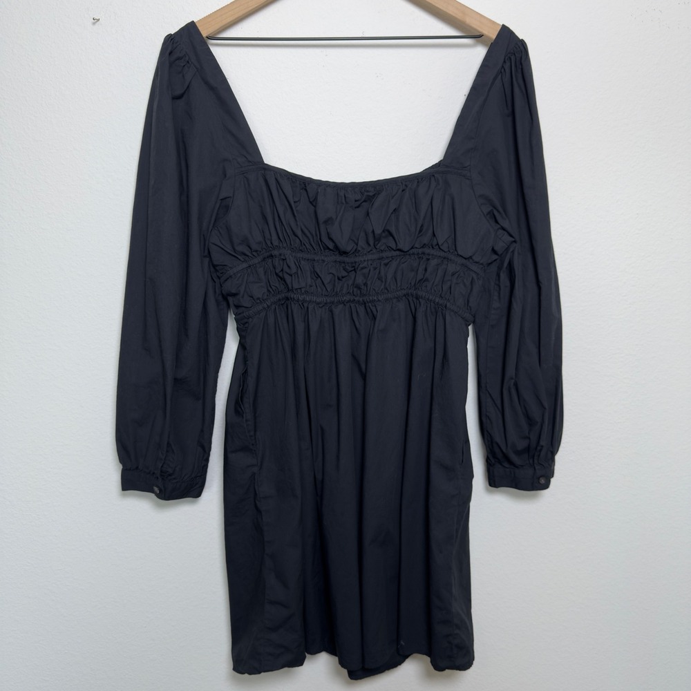 J. Crew Women Milkmaid Whimsigoth Dress 14 Black Poplin Cinched Waist‎ Mini - Picture 13 of 13